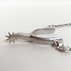 Vintage Holland Signed Sterling Silver Tie Clip Chain Western Cowboy Boot Spur